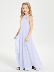 Grecian Neckline Long Dresses for Junior Bridesmaids Lavender