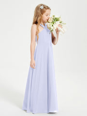 Grecian Neckline Long Dresses for Junior Bridesmaids Lavender