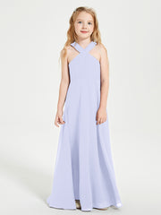 Grecian Neckline Long Dresses for Junior Bridesmaids Lavender