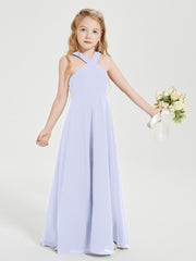 Grecian Neckline Long Dresses for Junior Bridesmaids Lavender