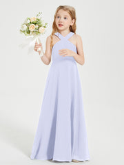 Grecian Neckline Long Dresses for Junior Bridesmaids Lavender