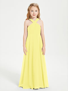 Grecian Neckline Long Dresses for Junior Bridesmaids Lemon