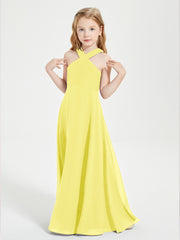 Grecian Neckline Long Dresses for Junior Bridesmaids Lemon