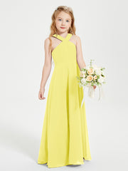Grecian Neckline Long Dresses for Junior Bridesmaids Lemon