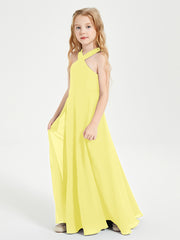 Grecian Neckline Long Dresses for Junior Bridesmaids Lemon