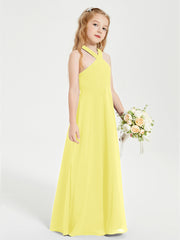 Grecian Neckline Long Dresses for Junior Bridesmaids Lemon