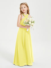 Grecian Neckline Long Dresses for Junior Bridesmaids Lemon