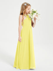 Grecian Neckline Long Dresses for Junior Bridesmaids Lemon