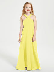 Grecian Neckline Long Dresses for Junior Bridesmaids Lemon