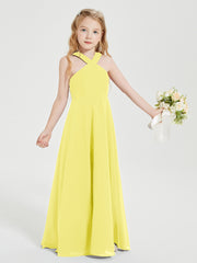 Grecian Neckline Long Dresses for Junior Bridesmaids Lemon