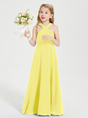 Grecian Neckline Long Dresses for Junior Bridesmaids Lemon
