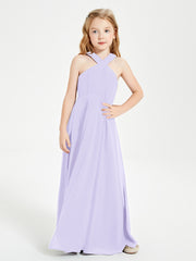 Grecian Neckline Long Dresses for Junior Bridesmaids Lilac