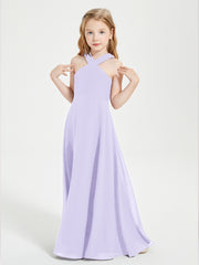Grecian Neckline Long Dresses for Junior Bridesmaids Lilac