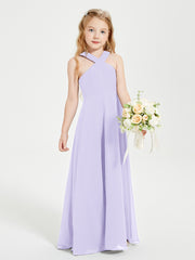 Grecian Neckline Long Dresses for Junior Bridesmaids Lilac
