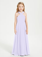 Grecian Neckline Long Dresses for Junior Bridesmaids Lilac