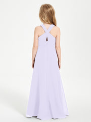 Grecian Neckline Long Dresses for Junior Bridesmaids Lilac