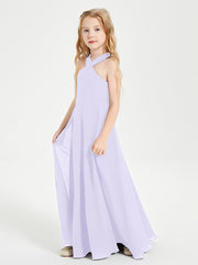 Grecian Neckline Long Dresses for Junior Bridesmaids Lilac