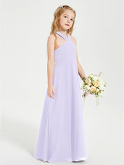 Grecian Neckline Long Dresses for Junior Bridesmaids Lilac
