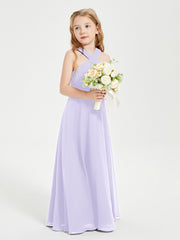 Grecian Neckline Long Dresses for Junior Bridesmaids Lilac