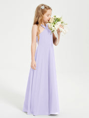 Grecian Neckline Long Dresses for Junior Bridesmaids Lilac