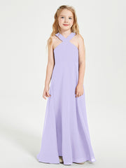 Grecian Neckline Long Dresses for Junior Bridesmaids Lilac
