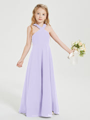 Grecian Neckline Long Dresses for Junior Bridesmaids Lilac