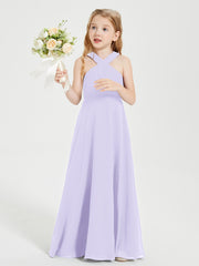 Grecian Neckline Long Dresses for Junior Bridesmaids Lilac