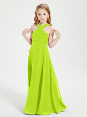Grecian Neckline Long Dresses for Junior Bridesmaids Lime Green