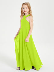 Grecian Neckline Long Dresses for Junior Bridesmaids Lime Green