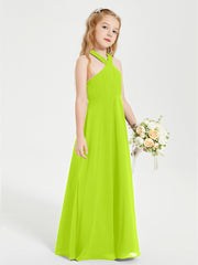 Grecian Neckline Long Dresses for Junior Bridesmaids Lime Green