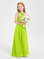 Grecian Neckline Long Dresses for Junior Bridesmaids Lime Green