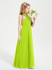 Grecian Neckline Long Dresses for Junior Bridesmaids Lime Green