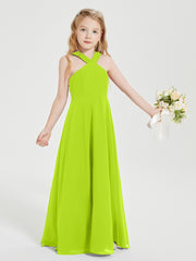 Grecian Neckline Long Dresses for Junior Bridesmaids Lime Green