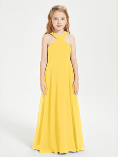 Grecian Neckline Long Dresses for Junior Bridesmaids Marigold