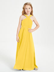 Grecian Neckline Long Dresses for Junior Bridesmaids Marigold