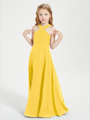 Grecian Neckline Long Dresses for Junior Bridesmaids Marigold