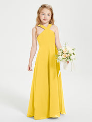 Grecian Neckline Long Dresses for Junior Bridesmaids Marigold