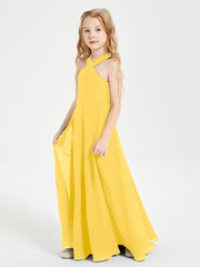Grecian Neckline Long Dresses for Junior Bridesmaids Marigold