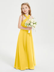 Grecian Neckline Long Dresses for Junior Bridesmaids Marigold
