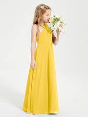 Grecian Neckline Long Dresses for Junior Bridesmaids Marigold