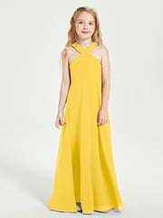 Grecian Neckline Long Dresses for Junior Bridesmaids Marigold