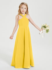 Grecian Neckline Long Dresses for Junior Bridesmaids Marigold