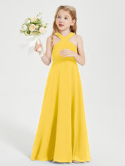 Grecian Neckline Long Dresses for Junior Bridesmaids Marigold