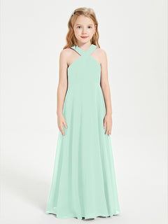 Grecian Neckline Long Dresses for Junior Bridesmaids Mint Green