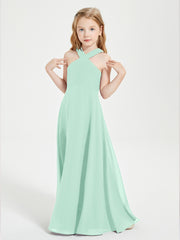 Grecian Neckline Long Dresses for Junior Bridesmaids Mint Green