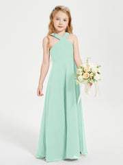 Grecian Neckline Long Dresses for Junior Bridesmaids Mint Green