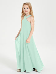 Grecian Neckline Long Dresses for Junior Bridesmaids Mint Green