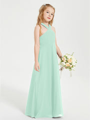 Grecian Neckline Long Dresses for Junior Bridesmaids Mint Green