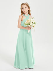 Grecian Neckline Long Dresses for Junior Bridesmaids Mint Green
