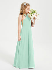 Grecian Neckline Long Dresses for Junior Bridesmaids Mint Green